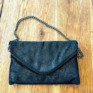 J CREW Black Silver Glitter Chain Cocktail Party Purse Bag Clutch